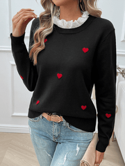 Women's Casual Embroidered Love Heart Long Sleeve Sweater