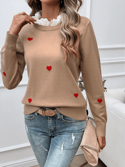 Women's Casual Embroidered Love Heart Long Sleeve Sweater