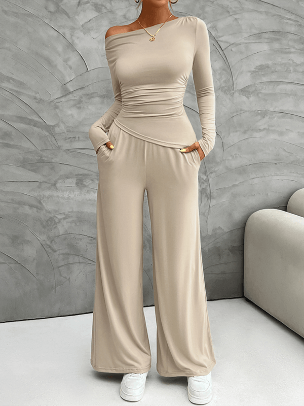 Women's Y2K Slim Fit Long Sleeve Top Wide Leg Pants Set