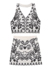 Ladies  Casual Printed Halter Top + Mini Skirt Set