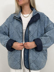 Denim Thick Lapel Loose Double Pocket Jacket