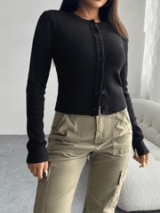 Casual solid color cardigan long sleeve sweater