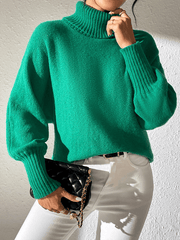 Solid color simple bat sleeve top high collar lapel sweater