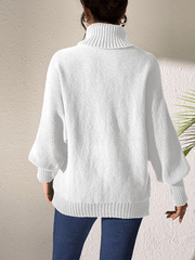 Solid color simple bat sleeve top high collar lapel sweater