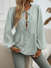 Women's casual loose striped lace-up shirt