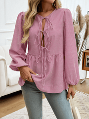 Women's casual loose striped lace-up shirt