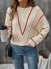 Colorful striped sweater crew neck pullover sweater