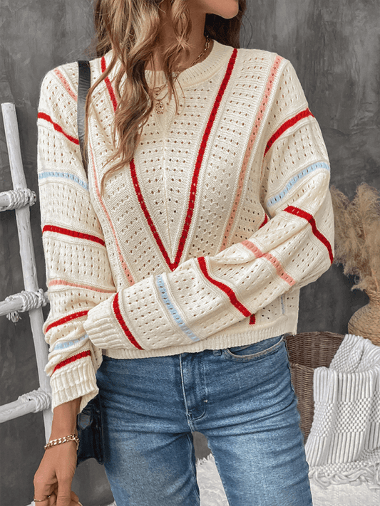 Colorful striped sweater crew neck pullover sweater