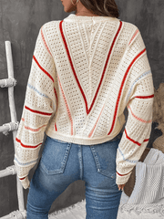 Colorful striped sweater crew neck pullover sweater