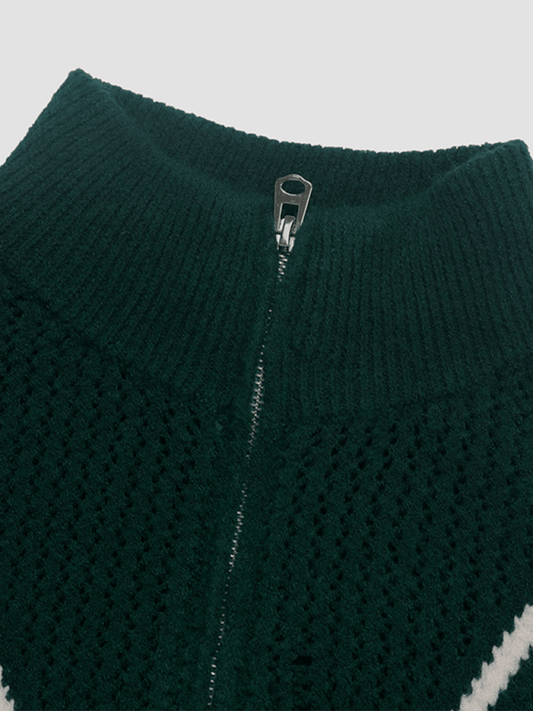 knitted pullover retro dark green lapel sweater