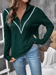 knitted pullover retro dark green lapel sweater