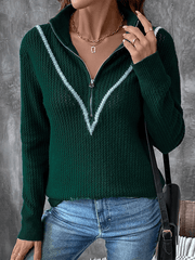 knitted pullover retro dark green lapel sweater