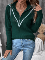 knitted pullover retro dark green lapel sweater