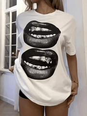 Fashion Lip Printed Round Neck Short Sleeve T-Shirt