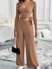 Autumn and winter long-sleeved suit solid color texture basic versatile ladies two-piece suit