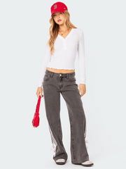 loose side drawstring wide-leg women's jeans