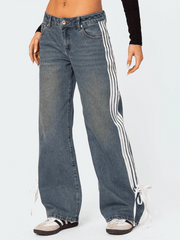 loose side drawstring wide-leg women's jeans