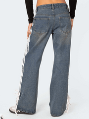 loose side drawstring wide-leg women's jeans