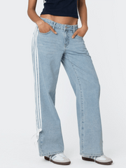 loose side drawstring wide-leg women's jeans