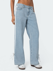 loose side drawstring wide-leg women's jeans