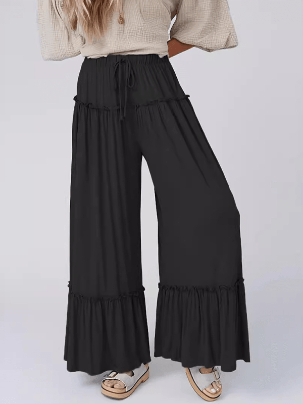 high waist casual pants drawstring wide leg trousers