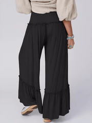 high waist casual pants drawstring wide leg trousers