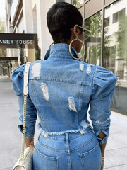 Women's Denim Puff Sleeve Denim Jacket