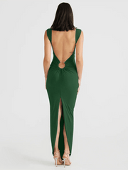 Sexy V-neck backless slit slim dress