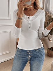 Women's Y2K Threaded Button U-Neck Knitted Long Sleeve Top