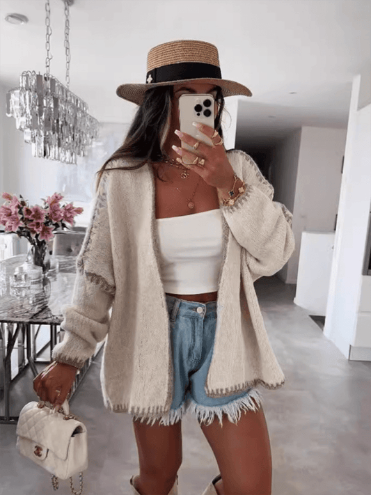 Knit Sweater Jacket Solid Color Loose Cardigan