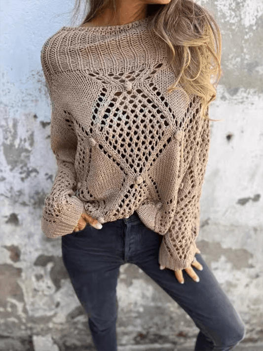 New Casual Loose Skeleton Sweater Round Neck Knit Top