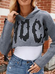 Halloween Sweater Letter Jacquard Long Sleeve Hoodie Pullover Short Knit Top