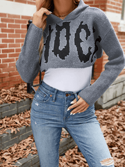 Halloween Sweater Letter Jacquard Long Sleeve Hoodie Pullover Short Knit Top