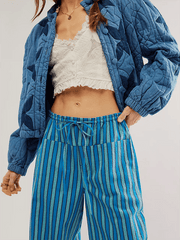 Low Rise Casual Striped Wide Leg Pants Drawstring Straight Leg Pants