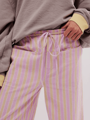 Low Rise Casual Striped Wide Leg Pants Drawstring Straight Leg Pants