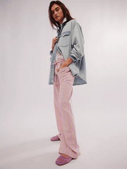 Low Rise Casual Striped Wide Leg Pants Drawstring Straight Leg Pants