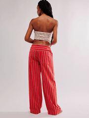 Low Rise Casual Striped Wide Leg Pants Drawstring Straight Leg Pants