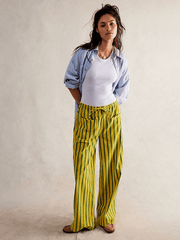 Low Rise Casual Striped Wide Leg Pants Drawstring Straight Leg Pants