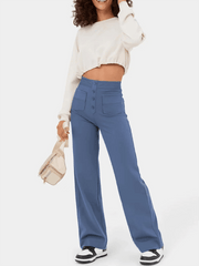 New Women's Casual High Waist Button Straight Leg Pants