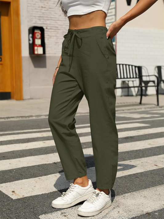 New Casual High Waist Button Straight Leg Pants