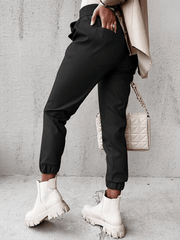 Women's Fashion Mid Waist Casual Leather Pants