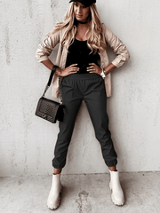 Women's Fashion Mid Waist Casual Leather Pants