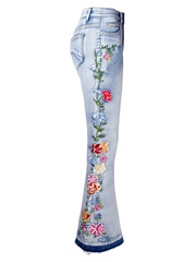 Floral Embroidered Denim Flare Pants