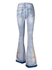 Floral Embroidered Denim Flare Pants