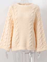 Crew neck bell sleeve knit loose sweater