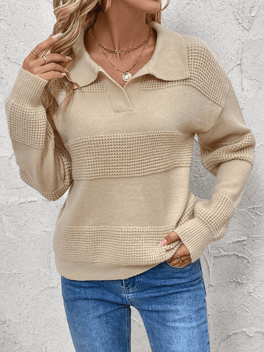 Women's Lapel Solid Color Long Sleeve Sweater