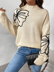 Semi-High Neck Floral Sweater