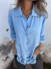 Women's Lace Flared Sleeve Hollow Button Shirt