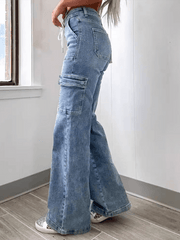 Casual Lace-Up Multi-Pocket Functional Workwear Straight Leg Jeans