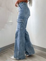 Casual Lace-Up Multi-Pocket Functional Workwear Straight Leg Jeans